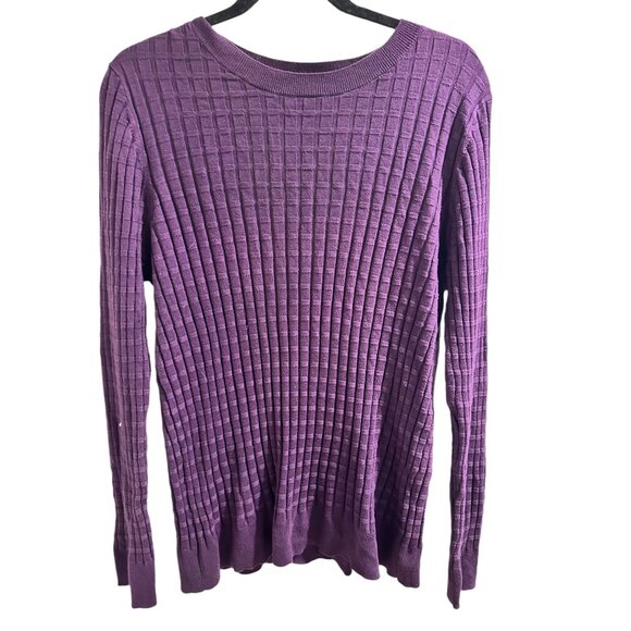 ๐ 2/$20 ๐ Dark Purple Ann Taylor Waffle Pattern Long Sleeve Sweater sz L - Picture 1 of 4